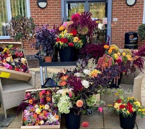 The wedding flowers donated by the newly weds