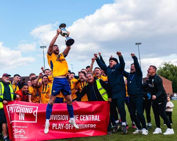 Berko celebrate their play-off win. Photo: Berkhamsted FC.