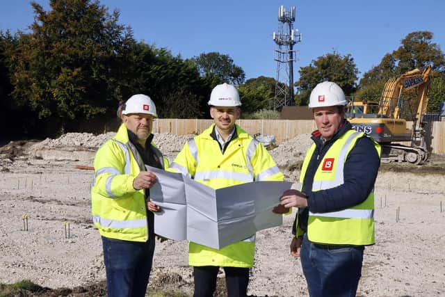 Care UK's development project manager Jake Higgins, with site manager Gareth Williams and contracts manager Matt Tucker on the new site