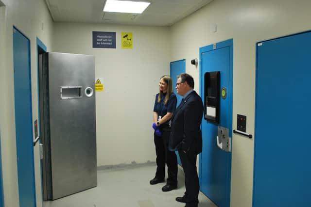 Mr Lloyd inspecting Hatfield custody suite. Submitted image.