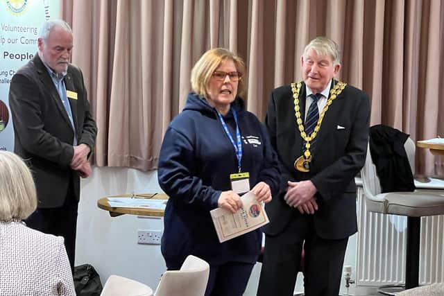 Pictured: Lin Greenfield of Waterways Experiences talking about what the donation will go towards