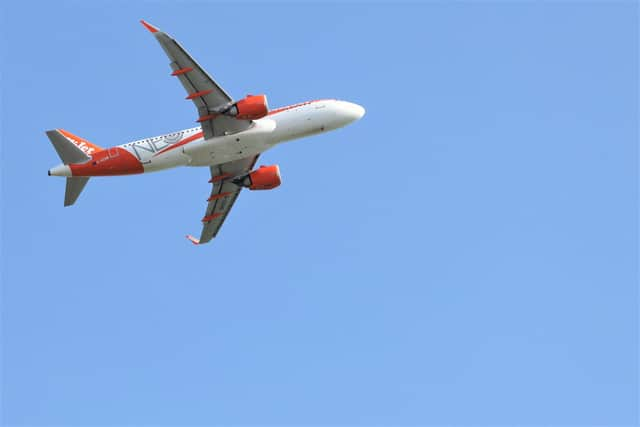 An easyJet Airbus A320Neo departs from London Luton Airport in Bedfordshire. Credit: Will Durrant/LDRS