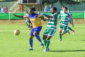 Action from Berkhamsted's (in yellow) win at Waltham Abbey. Photo: Robson O'Reardon/Berkhamsted FC.