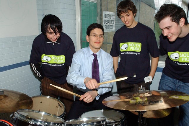 Back to 2004 and David Miliband was pictured trying his drumming skills at the Tyne Dock Youth Centre's music facilities.