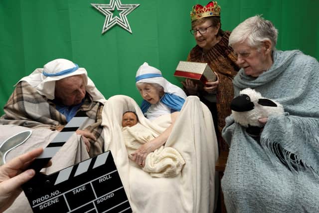 From left: David Driver (aged 87 as Joseph), Yvonne Smith (aged 89 as Mary), 79-year-old Joyce Bussey and Colin Carter (aged 86)