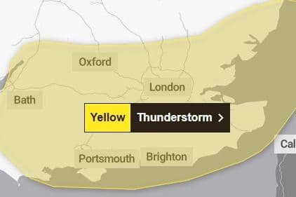 A yellow weather warning for thunderstorms, which covers Hertfordshire, has been issued by the Met Office and is valid for Thursday July 31