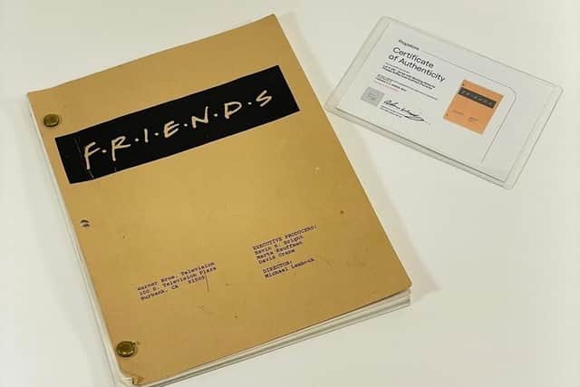 Friends script from Episode 2, season 2  used by Lisa Kudrow sold £2,500. Image Hanson Ross