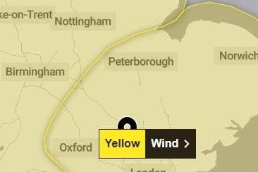 The Met Office has issued a Yellow Warning for the area