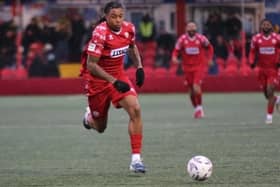 Hemel's Isaiah Noel-Williams on the charge against Horsham. Photo: Nicola Sears.