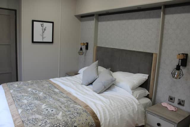 The double bedroom in a Victory Leisure Homes lodge.
