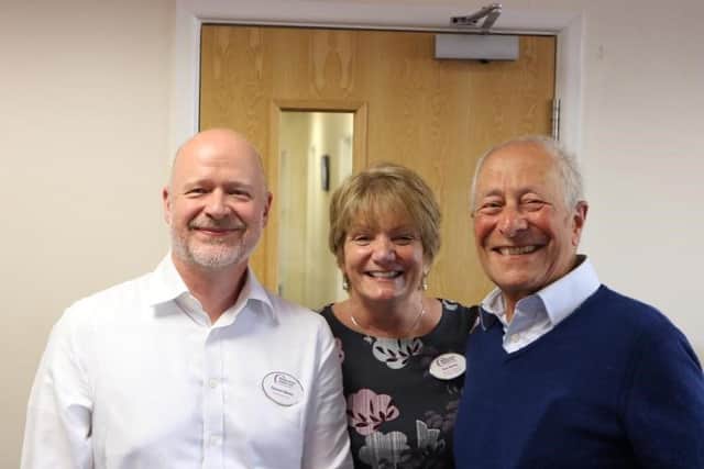 Stewart Marks with Sue Varvel and Stephen Spiro during Sue's time as director of nursing