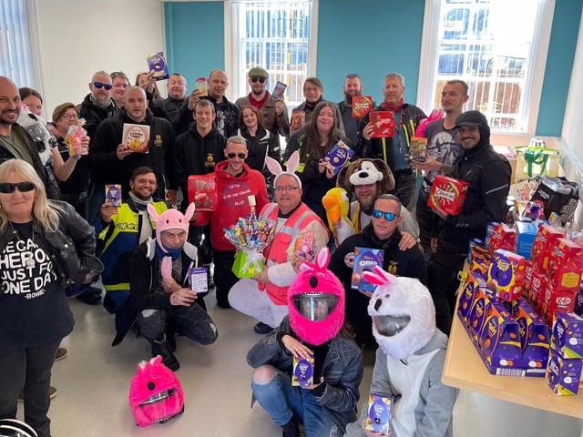The bikers delivering the sweet treats to hospital.