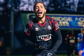 Millar Matthews-Lewis celebrates his goal at Tonbridge. Photo: Jemma Sear.