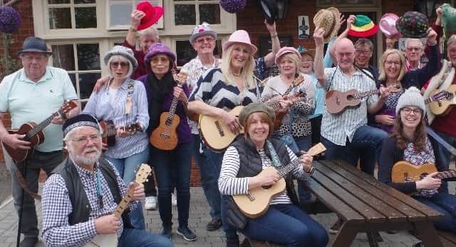 Jacky's band, The UkeRythmics celebrating Wear a Hat Day.