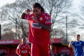 Isaiah Noel-Williams celebrates scoring against Totton. Photo: Jemma Sear.
