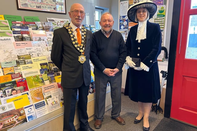 The High Sheriff of Hertfordshire and Mayor of Tring visit Tring Information Centre.