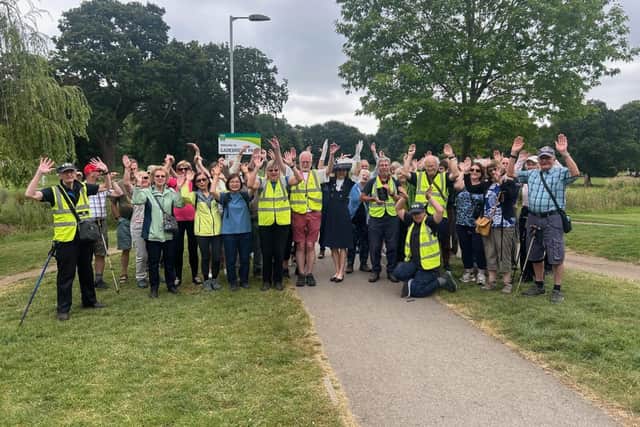 Gadebridge Park Health Walk Team and participants doing the High Sheriffs Antler Pose.