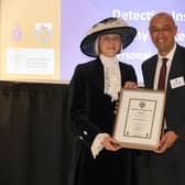 DI Fontenelle receiving the award from the High Sheriff for Hertfordshire.