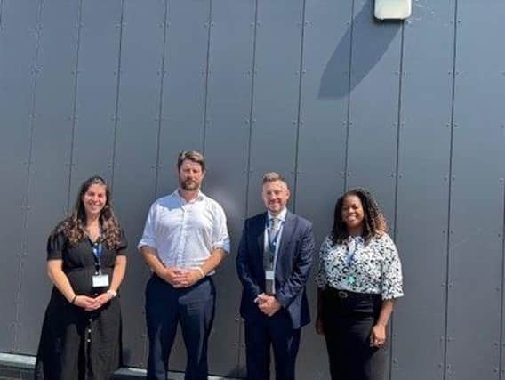 Principal Ruthie Jacobs, MP David Taylor, Future Academies CEO Dr Lawrence Foley, and Natalie Dormer from Future Academies during the recent visit.