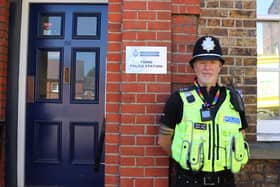 PC Laz Clark outside Tring Police Station