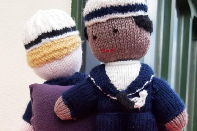 This little knitted character is a sailor in the Royal Navy