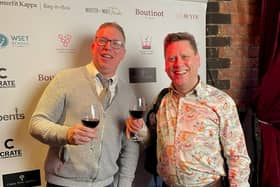 Jamie Smith (left) and Alex Taylor of the Online Wine Tasting Club raise a glass to celebrate winning the prestigious Online Wine Retailer of the Year for the whole of the UK in the People's Choice Wine Awards.
