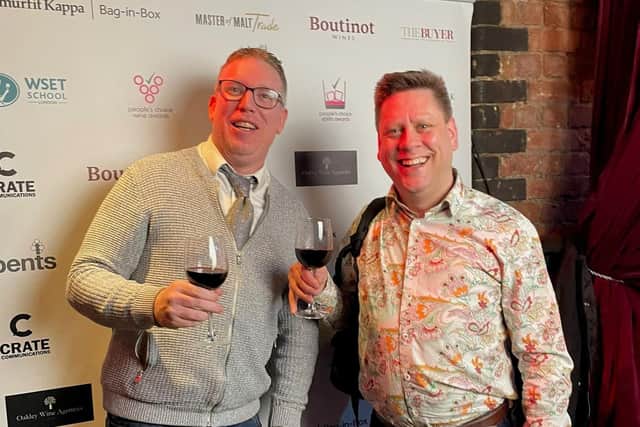 Jamie Smith (left) and Alex Taylor of the Online Wine Tasting Club raise a glass to celebrate winning the prestigious Online Wine Retailer of the Year for the whole of the UK in the People's Choice Wine Awards.