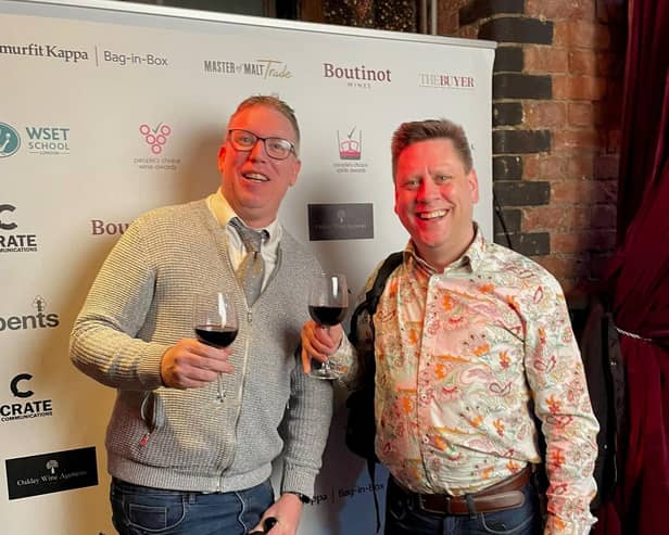 Jamie Smith (left) and Alex Taylor of the Online Wine Tasting Club raise a glass to celebrate winning the prestigious Online Wine Retailer of the Year for the whole of the UK in the People's Choice Wine Awards.