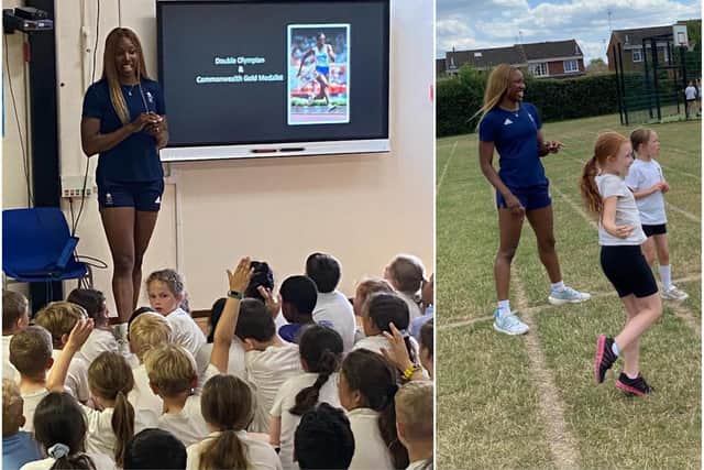 Montell played sports with the kids and held an assembly for the school.