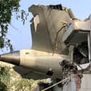 The back of Air India flight 171 is pictured at the site after it crashed in a residential area near the airport in Ahmedabad. Picture: Sam Panthaky/AFP via Getty Images