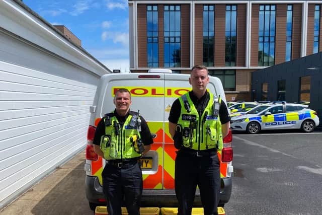 The police officers, who I rode with, outside of Hemel Hempstead police station.