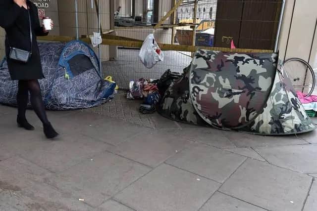 Pictured: Rough sleepers in tents