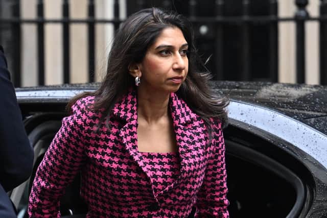 LONDON, ENGLAND - JUNE 20: Home Secretary Suella Braverman arrives for a cabinet meeting at 10 Downing Street on June 20, 2023 in London, England. (Photo by Leon Neal/Getty Images)