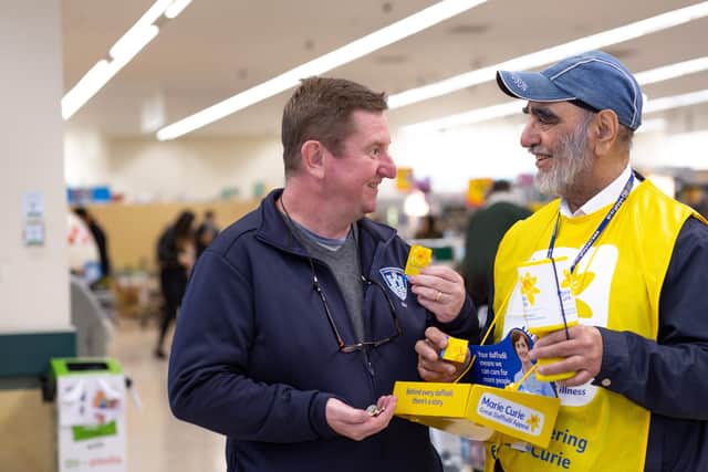 Ranjit Deogun a Lions International member collecting for the Great Daffodil Appeal in Morrisons. Photo from Elizabeth Cuthbertson