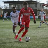 Debutant Nana Owusu in action for Hemel against Havant. Photo: Hemel Hempstead Town FC.