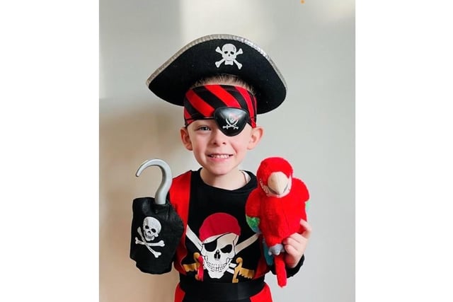 Five-year-old Shay dressed as a pirate.