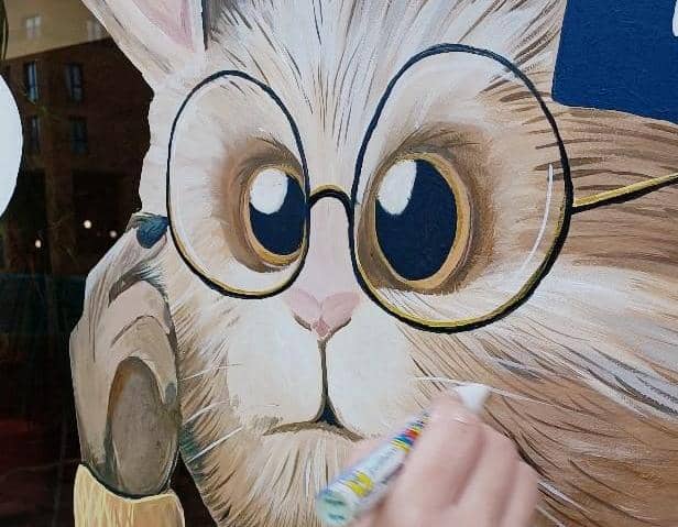 Hand-painted window art Easter bunny