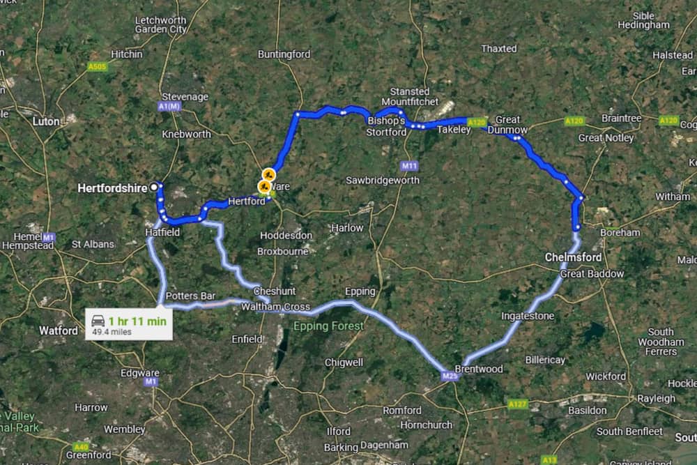 Hertfordshire and Essex. Photo: Google Maps
