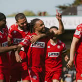 Mauro Vilhete celebrates his goal at Torquay. Photo: Jemma Sear.
