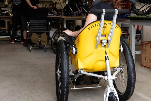 Georgia from Electric Umbrella trying out the custom build Trekinetic K2 wheelchair