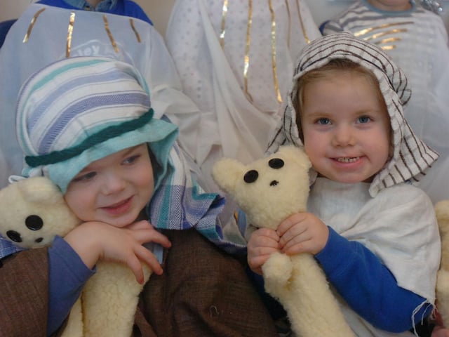 Apsley Lock Pre-School's shepherds Kristian Bergene-Gray , left, and Sophie Smith- both aged three.