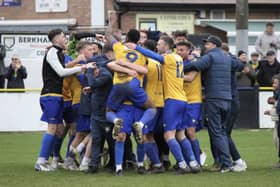 Berkhamsted celebrate their title success. Photo by Richard Solk.