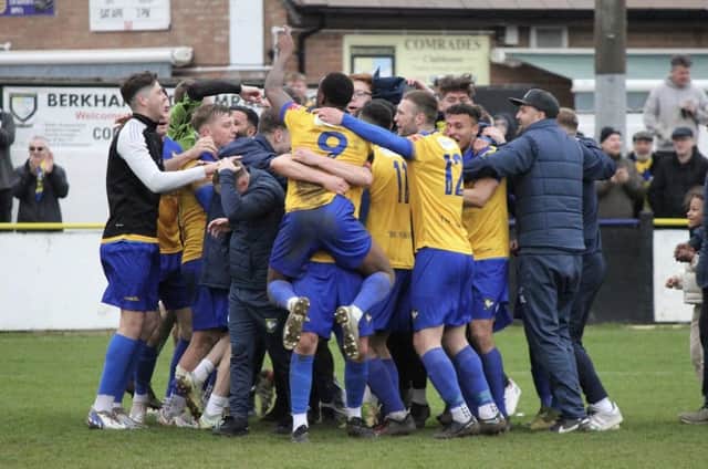 Berkhamsted celebrate their title success. Photo by Richard Solk.