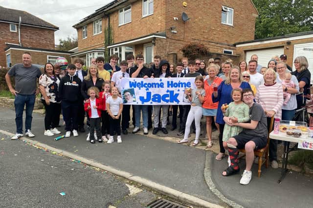 His family and friends came out to welcome him back to Hemel