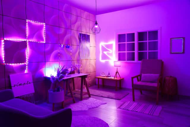 Interior of stylish room with neon lighting