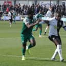 Action from Hemel's 1-1 draw at Dartford. Photo: HHTFC.