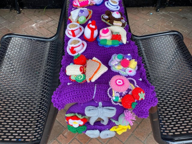 Cakes, cups and tea all made from yarn
Photo: John Cole-Morgan