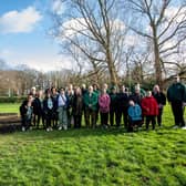 Cllr Simy Dhyani, representatives from Dacorum Borough Council and Sunnyside Rural Trust and residents visit the completed garden.  Image: Warren Cooper Photography.