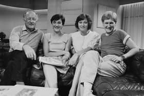 The presenters of 'Breakfast Time', first national breakfast television programme, UK, August 19, 1983; including Frank Bough (far left) (photo: Getty Images)