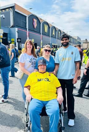 Peter Harris with his daughter Kelly and two Chorleywood Staff